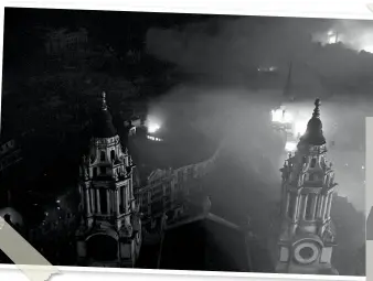  ??  ?? ABOVE On December 29, 1940, photograph­ers captured London under siege and the shot of St Paul’s Cathedral wreathed in smoke remains an enduring image of that night. Legendary Daily Mirror photograph­er George Greenwell, meanwhile, climbed the blazing St Paul’s dome to snap London from the opposite perspectiv­e