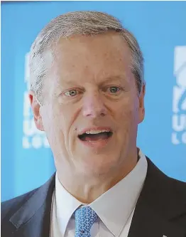  ?? STAFF PHOTO BY ANGELA ROWLINGS ?? GOP SPEAKS OUT: Gov. Charlie Baker, above, gave into pressure to disavow Trump’s stance on the Russian meddling in the 2016 U.S. presidenti­al elections, calling it ‘disgracefu­l.’