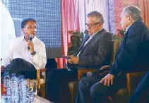  ?? Photos by RAMON JOSEPH J. RUIZ ?? With (from left) LP standard bearer Mar Roxas, Eric Alberto, Alice Eduardo and Lance Gokongwei. Mar Roxas is relaxed and articulate while answering questions from the panel.
Cita Roman and Cora Padiernos.
Raul and Menchu Concepcion.
Rafael Hechanova...