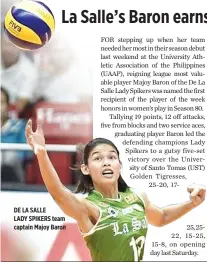  ??  ?? DE LA SALLE LADY SPIKERS team captain Majoy Baron