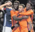  ??  ?? Dubious: Memphis Depay after scoring his side’s winner