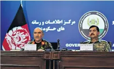  ??  ?? Afghan Army Chief of Staff, General Sharif Yaftali, left, and General Akhtar Mohammad Ibrahimi, at a press conference in Kabul to announce a ceasefire next week against the Taliban