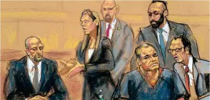  ??  ?? PROCESO. ‘El Chapo’ con sus abogados y un intérprete en el juicio en Nueva York.