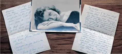  ?? ROBB HILL The Washington Post ?? A PHOTO of Patricia Brim, taken on Valentine’s Day in 1944, and the love letters she wrote to her husband, Raymond. |