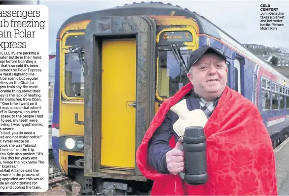  ??  ?? COLD COMFORT John Gallacher takes a blanket and hot water bottle. Picture: Moira Kerr