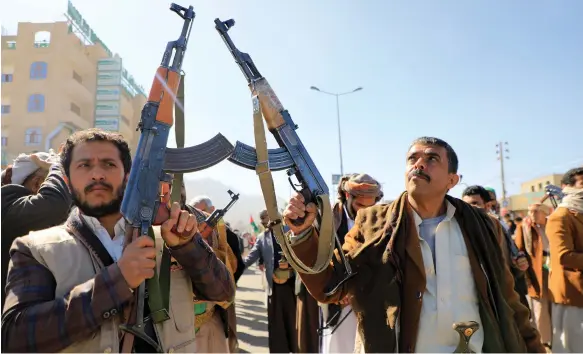  ?? AFP ?? Fighters in the Houthi-controlled Yemeni capital Sanaa march in solidarity with Gazans amid the continuing war with Israel