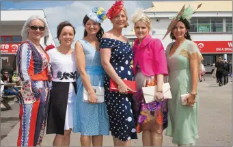  ??  ?? The dazzling fashion of, from left, Catherine Lynch, Marie O’Connor, Aileen O’Connor, Gene Leahy, Ann Marie O’ Connor, Mary Wolfe.
