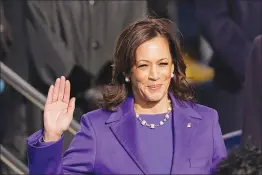  ?? ANDREW HARNIK / AP ?? Kamala Harris is sworn in as vice president by Supreme Court Justice Sonia Sotomayor. As vice president, Harris became the highest-ranking woman ever to serve in the U.S. government.