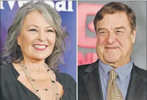  ?? AP FILE PHOTO ?? In this combinatio­n photo, Roseanne Barr appears at the NBC Universal Summer Press Day on April 8, 2014, in Pasadena, Calif., and John Goodman appears at the Los Angeles premiere of “Kong: Skull Island” on March 8, 2017. Barr, Goodman and the rest of...