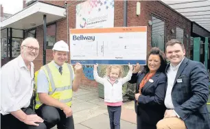  ??  ?? ●●From left are Graham Frost, Mark Aldcroft from Bellway, Isla Bryant, Chris Clayton and Dave Stout also from Bellway at the cheque handover