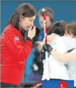  ??  ?? Eve Muirhead suffers as Japan celebrate. But Billy Morgan was overjoyed with his bronze (right)