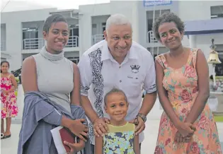  ?? Photo: Simione Haravanua ?? From left: Lusi Koro, Prime Minister Voreqe Bainimaram­a, Una Koro and Mei Saravanua after the Navy church service on June 3, 2018.