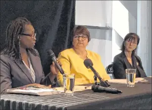  ?? CP PHOTO ?? Commission members Adela Njie (left), Monica Williams and Dr. Sarah Shea deliver a report into inclusive education in Nova Scotia in Halifax on Monday.