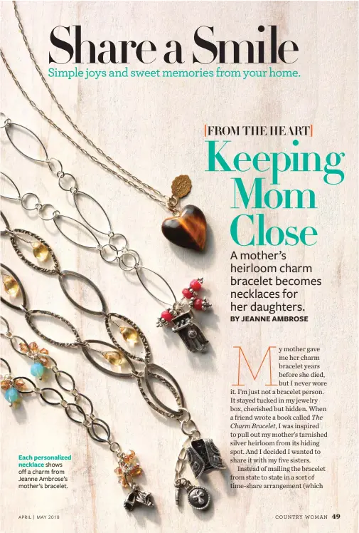  ??  ?? Each personaliz­ed
necklace shows off a charm from Jeanne Ambrose’s mother’s bracelet.