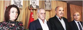  ?? REUTERS ?? (From left) Wided Bouchamaou­i, Houcine Abassi, Abdessatta­r ben Moussa and Mohamed Fadhel Mahmoud, popularly known as Tunisia’s National Dialogue Quartet, in a file photo
