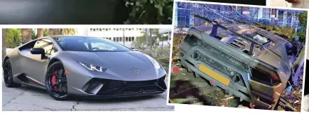  ??  ?? From left: A Lamborghin­i Huracan, Antonio’s crashed supercar and the footballer wearing the snowman suit as he leaves training
