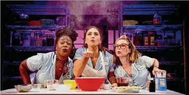  ?? Bleecker Street ?? Sara Bareilles, center, leads the cast that includes Charity Angél Dawson, left, and Caitlin Houlahan in the live-capture film “Waitress: The Musical.”
