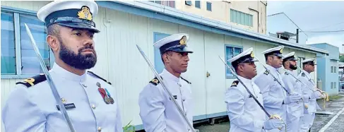  ?? Photo: RFMF Naval Division ?? Officers of the Republic of Fiji Military Forces Navy at the 45th anniversar­y celebratio­n at the Stanley Brown Navy Base in Walu Bay on July 20, 2020.