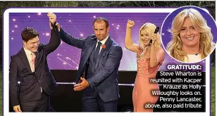  ?? ?? GRATITUDE:
Steve Wharton is reunited with Kacper Krauze as Holly Willoughby looks on. Penny Lancaster, above, also paid tribute