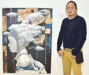  ??  ?? Salvador “Buddy” J. Ching, visual, installati­on, and performanc­e artist with his painting “Next Flight II”