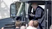  ?? — AFP ?? US President Donald Trump sits in the driver’s seat of a semi-truck as he welcomes truckers and CEOs to the White House on Friday, to discuss healthcare.