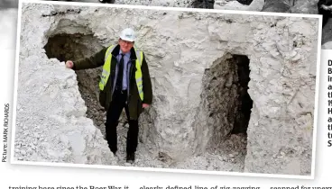  ??  ?? Deadly game: British soldiers in the trenches at the Battle of the Somme in 1916. Left: Robert Hardman by an entrance to the training tunnels on Salisbury Plain