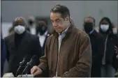  ?? SETH WENIG — THE ASSOCIATED PRESS ?? New York Gov. Andrew Cuomo speaks at a vaccinatio­n site in New York on Monday.