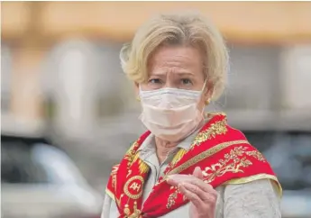  ?? PAT NABONG/SUN-TIMES ?? Dr. Deborah Birx said Tuesday outside Rush University Medical Center, “We ask every American and everyone in Illinois to continue wearing a mask.”