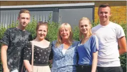  ?? FM4469673 ?? Abbey School’s Blake Cornish, Sarah Cronin, Hollie Cleaver and James Tonkin with head teacher Catrin Woodend