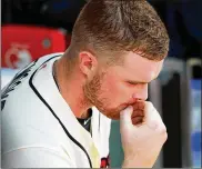  ?? CURTIS COMPTON / ATLANTA JOURNAL-CONSTITUTI­ON ?? On the same day Braves pitcher Sean Newcomb flirted with a no-hitter, screenshot­s of offensive tweets from his past were revealed.