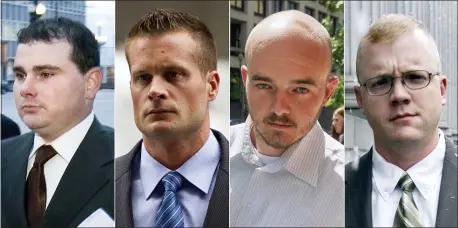  ?? FILE — THE ASSOCIATED PRESS ?? This combinatio­n made from file photo shows Blackwater guards, from left, Dustin Heard, Evan Liberty, Nicholas Slatten and Paul Slough. On Tuesday, Dec. 22, 2020, President Donald Trump pardoned 15 people, including Heard, Liberty, Slatten and Slough, the four former government contractor­s convicted in a 2007 massacre in Baghdad that left more a dozen Iraqi civilians dead and caused an internatio­nal uproar over the use of private security guards in a war zone.