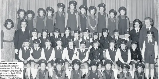  ??  ?? Smart turn-out Junior and explorer sections of 2nd Stirling Company Girls’Brigade pictured in April, 1976, at their display at St Ninains Church, Stirling