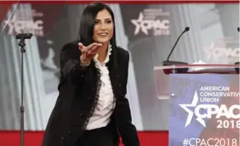  ?? JACQUELYN MARTIN/THE ASSOCIATED PRESS ?? National Rifle Associatio­n spokespers­on Dana Loesch speaks at the Conservati­ve Political Action Conference last Thursday. Loesch stated the media loves mass shootings because “crying white mothers are ratings gold.”