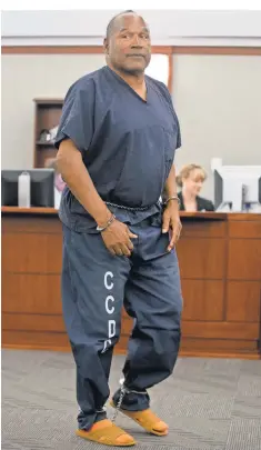  ?? JULIE JACOBSON, AP ?? O. J. Simpson, shown in Clark County ( Nev.) District Court in 2013, will appear before a parole board via video conference Thursday in hopes of being released from prison.