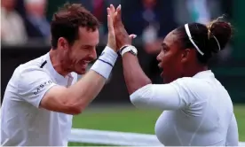  ??  ?? Andy Murray and Serena Williams celebrate during the second round of the 2019 mixed doubles at Wimbledon. Photograph: Andrew Couldridge/Reuters