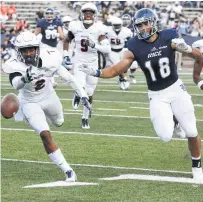  ?? El Paso Times ?? Though this pass to Rice wide receiver Kylen Granson, right, fell incomplete, quarterbac­k Sam Glaesmann was fairly effective in Saturday’s win over UTEP, passing for 131 yards and a touchdown while adding 23 rushing yards and another score.