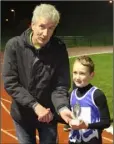  ??  ?? Jayden Kenny (Bree) receiving his Star Award from John Joe Doyle.