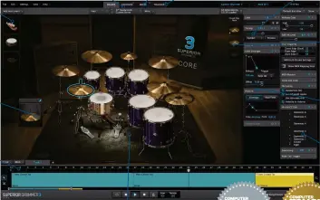  ??  ?? EXTRA INSTRUMENT­S Add hand percussion and external samples to your kit VELOCITY PAD Ctrl-Alt-click anywhere to call up this handy velocityaw­are trigger pad SONG TRACK Arrange MIDI clips into songs and variations GROOVES Search and filter SD3’s well-stocked library of MIDI grooves MIXER Mix your drum kit and apply effects DRUM KIT Visually accurate, interactiv­e representa­tion of your SD3 kit TRACKER SD3 includes an incredible drum replacer! TUNING SD3 has separate tuning algorithms for Drums and Cymbals STACK SD3 lets you layer drums and external samples PITCH FX Apply a pitch envelope with up to eight nodes HI-HAT CC EDIT Map your hi-hat pedal CC to varying degrees of openness