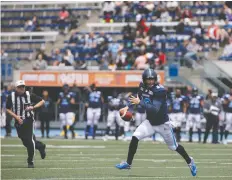  ?? THE CANADIAN PRESS/FILES ?? Argonauts quarterbac­k Michael O’Connor, a Canadian product, will see game action soon.