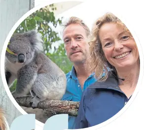  ??  ?? Kate Humble with her Welsh Sheepdog, Teg, main, and meeting a furry friend with Ben Fogle on Animal Park