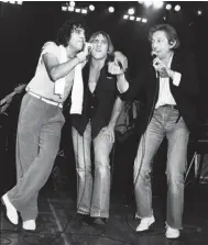  ??  ?? « Coeur de rocker ». À gauche, avec Gérard Depardieu et Serge Gainsbourg, au Palais des sports, en 1980. Au centre, époque peace and love, en 1969. À droite, bras dessus, bras dessous avec Françoise Hardy, en 1974. Ci-dessous, en 2021.