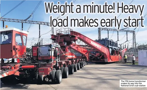  ??  ?? The 178-tonne transforme­r snakes its way into the National Grid’s sub-station