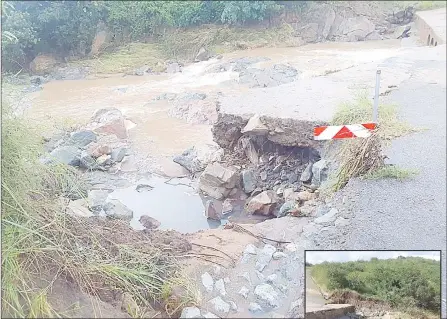  ?? (Courtesy pics) ?? What is left of the bridge that connects Mzipha. (INSET) The side of the bridge.