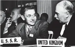  ?? Picture: GETTY ?? Golden reserve: M.S. Stepanov of the USSR and economist John Maynard Keynes representi­ng the UK at the Bretton Woods monetary conference in 1944