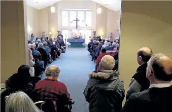  ?? GRANT LAFLECHE/STANDARD STAFF ?? Around 200 people attended the funeral of homeless man Freddy Boyd on Jan. 15.