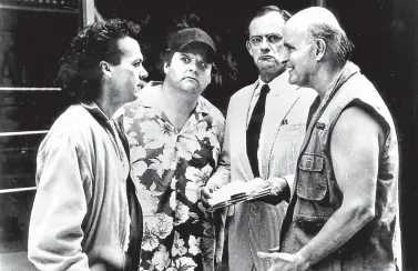 ?? COMIC TALENT: Actors Michael Keaton, Stephen Furst ( second left), Christophe­r Lloyd and Peter Boyle in the 1989 film ?? The Dream Team.