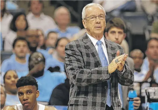  ?? | MARK HUMPHREY/ AP ?? North Carolina coach Roy Williams is making his ninth appearance in the Final Four. Each of the other three coaches will be making his first appearance.