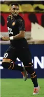  ?? — AFP ?? Marseille’s forward Dimitri Payet celebrates after scoring a goal.