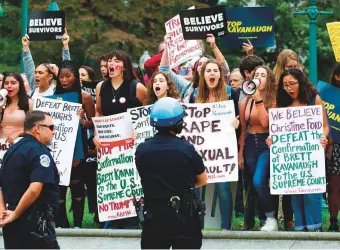  ?? AFP ?? Demonstrat­ors protest on Capitol Hill in Washington DC against the appointmen­t of Brett Kavanaugh for the supreme court.