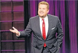  ?? CBS PHOTO ?? James Corden during “The Late Late Show with James Corden” on CBS. The host recently featured Joy4all, a telephone joke hotline created by Alberta high school students, on the popular show.